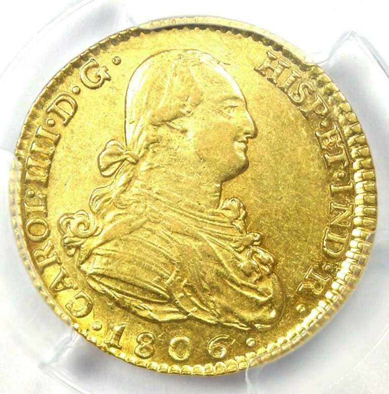 Read more about the article 1806 Spain Charles IV 2 Escudos Gold Coin 2E – Certified PCGS AU55 – Rare!