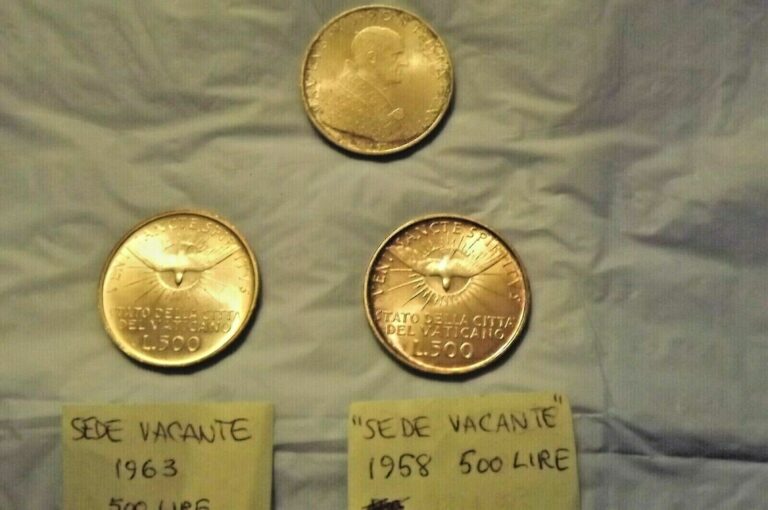 Read more about the article VATICAN CITY  “SEDE VACANTE” -3 – 500 LIRE SILVER COINS 1963 1963 and1958 GEM UNC.
