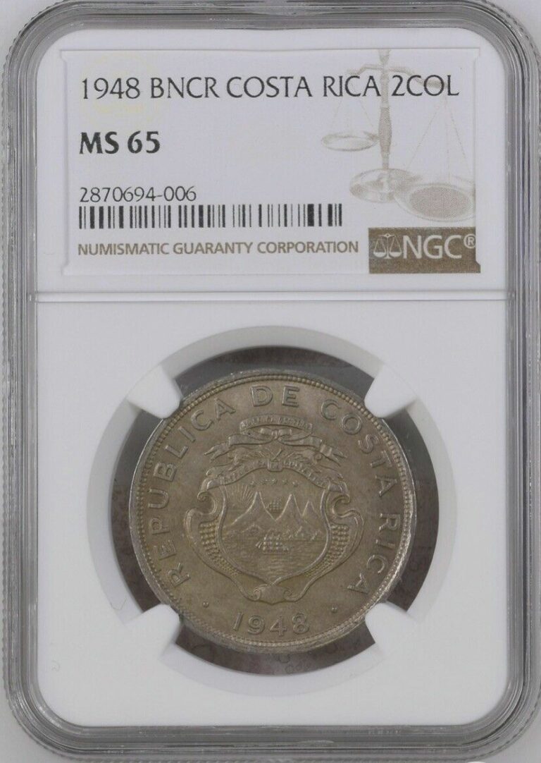 Read more about the article Costa Rica 2 Colones 1948 NGC MS65