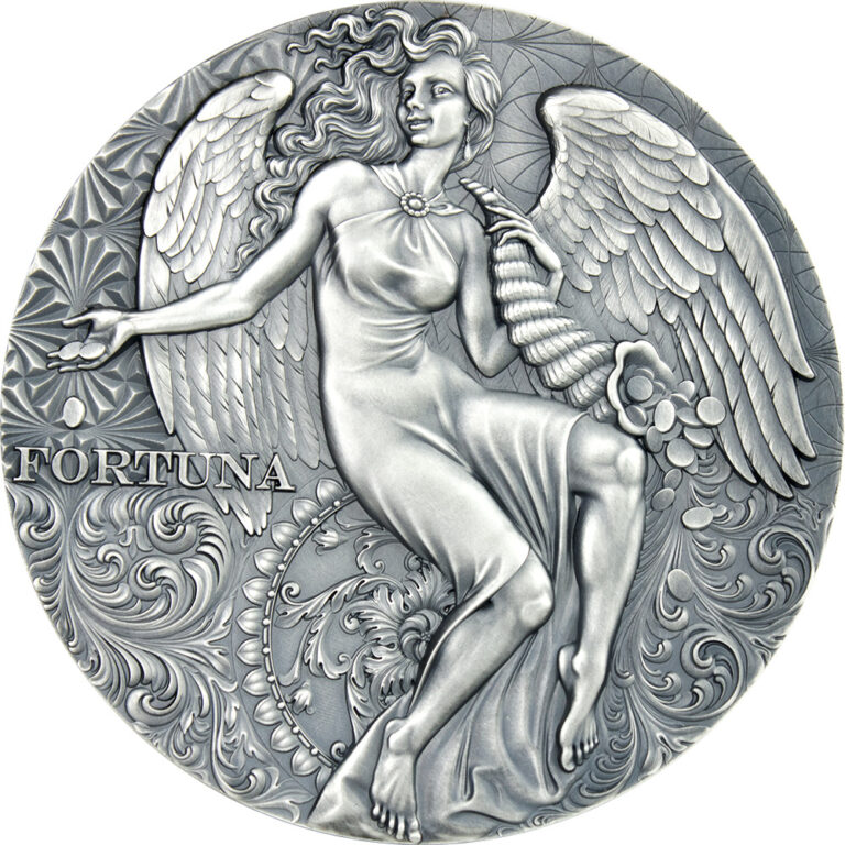 Read more about the article Fortuna Celestial Beauty 2 oz Antique finish Silver Coin Cameroon 2021