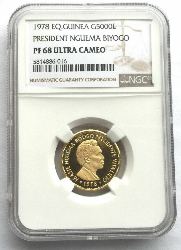 Read more about the article Equatorial Guinea 1978 President Biyogo 5000 Ek NGC PF68 Gold Coin Rare!