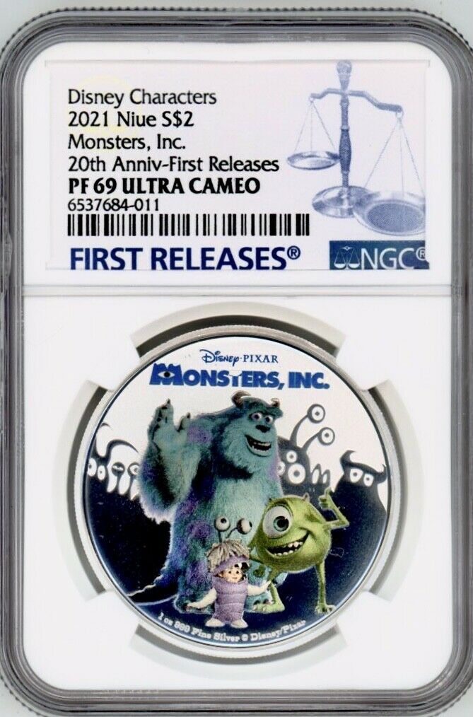 Read more about the article DISNEY 2021 Niue 1oz Silver $2 Monsters  Inc. 20th Anniversary NGC PF69 FR