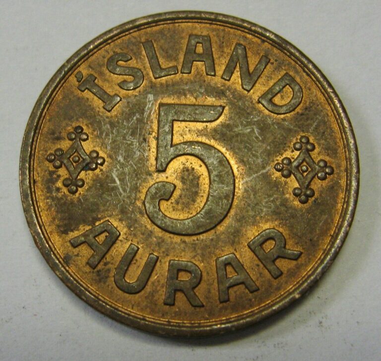 Read more about the article 1942 Iceland Icelandic 5 Aurar Crowned Monogram WWII Era Coin Grading AU/BU  i3