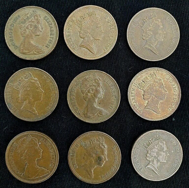 Read more about the article (9) United Kingdom UK Great Britain “One 1 Penny” 1982-1991 Bronze Coins