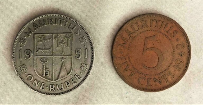 Read more about the article Mauritius 2 Older Coins 1942 and 1951 Of King George VI  Free USA Shipping