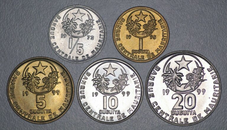 Read more about the article MAURITANIA Coin Set (5 Coins) 1/5th Ouguiya to 20 Ouguia 1973-1999 Uncommon