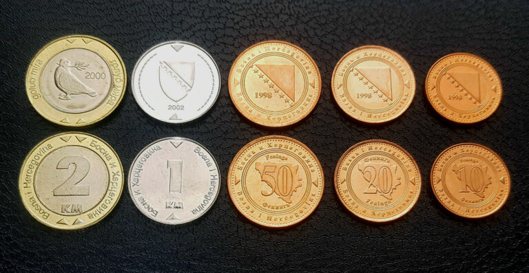 Read more about the article Bosnia Herzegovina 5 PCS UNC Coin SET  10 20 50 Feninga 1 2 KM 1998 2002