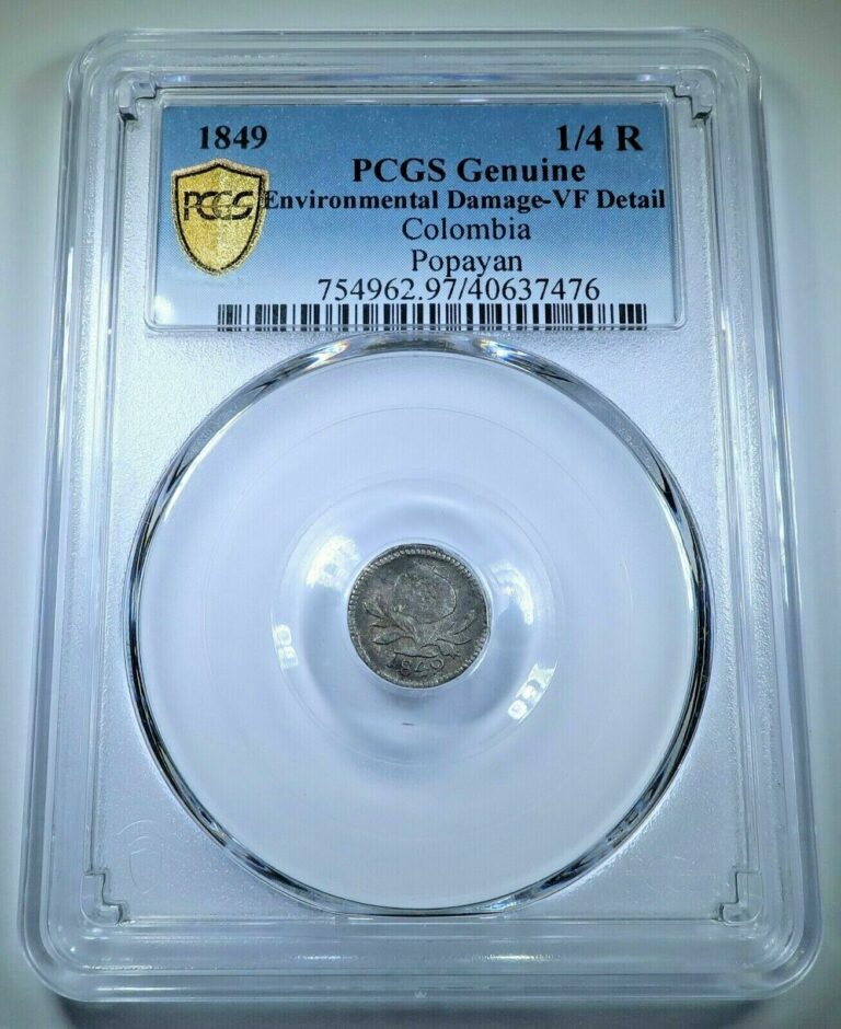 Read more about the article PCGS Colombia 1849 Silver 1/4 Real Antique Rare 1800’s Popayan VF Colombian Coin