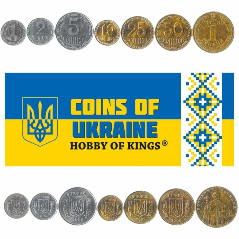 Read more about the article SET OF 7 COINS FROM UKRAINE. 1  2  5  10  25  50 KOPIYOK  1 HRYVNIA. 2000-2020