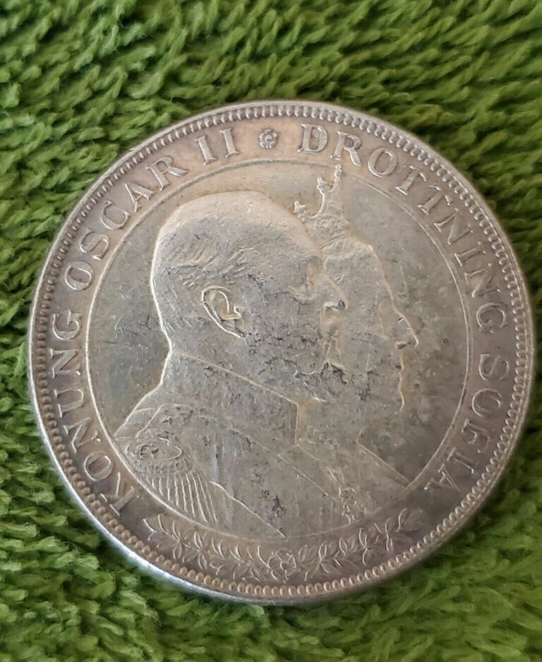Read more about the article 1907 Sweden Silver 2 Kronor – Oscar II + Sofia Wedding Commemorative Coin