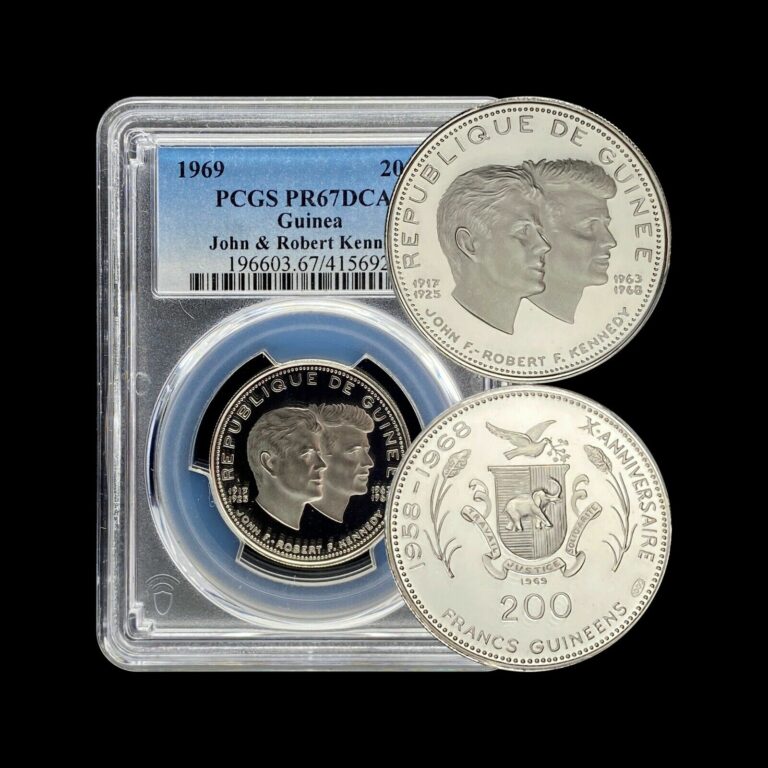 Read more about the article GUINEA. 1969  200 Francs  Silver – PCGS PR67 – Top Pop 🥇 Kennedy (JFK RFK) RARE