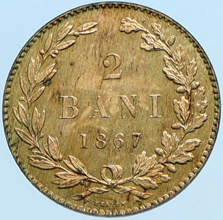 Read more about the article 1867 ROMANIA with KING CAROL I Crowned ANTIQUE Vintage OLD 2 Bani Coin i98145