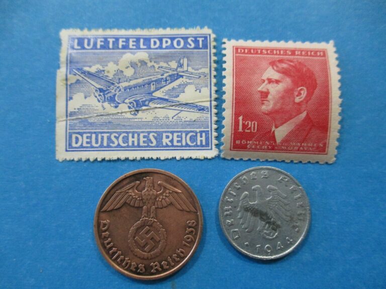 Read more about the article WW2 German 2 Reichspfennig Copper 1 Zinc Swastika Stamps Coins Money Third Reich