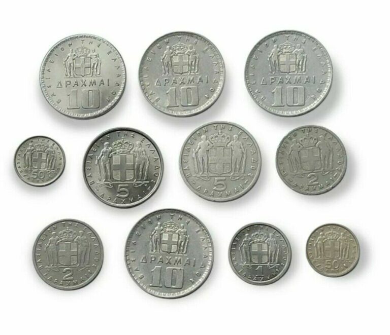 Read more about the article Greece Lot of 11 Greek Coins 1954- 1965 Drachma  AU Nice Details