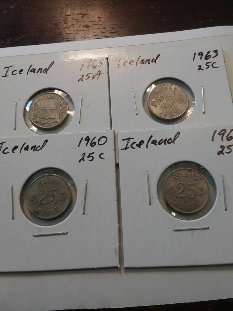 Read more about the article OLD ICELAND Coin Lot – 1962 1960  1963 1965 25 AURAR – 12 Coins – Rare 4 coins