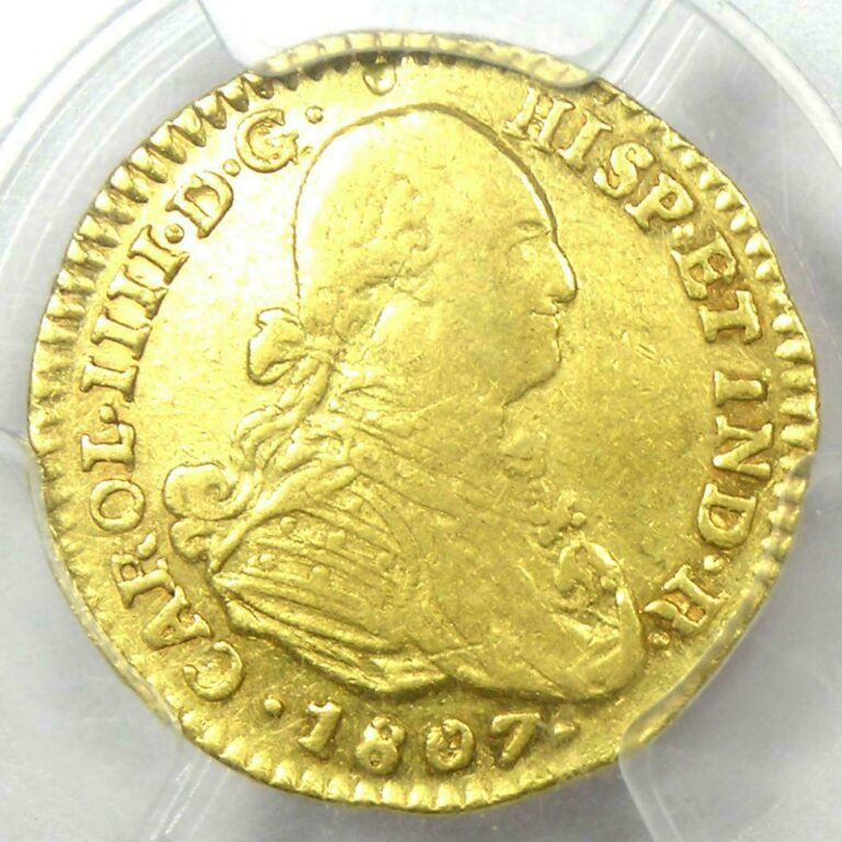 Read more about the article 1807-NR JJ Colombia Charles IV Escudo Gold Coin 1E – Certified PCGS AU Details