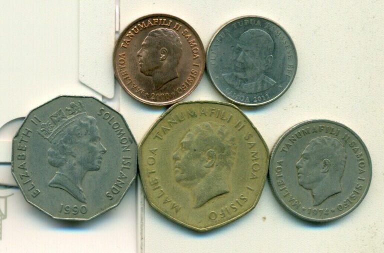 Read more about the article 5 COINS..SAMOA..2000 2 SENE/1974 10 SENE/2011 20 SENE/1990 50 SENE/1984 1 TALA