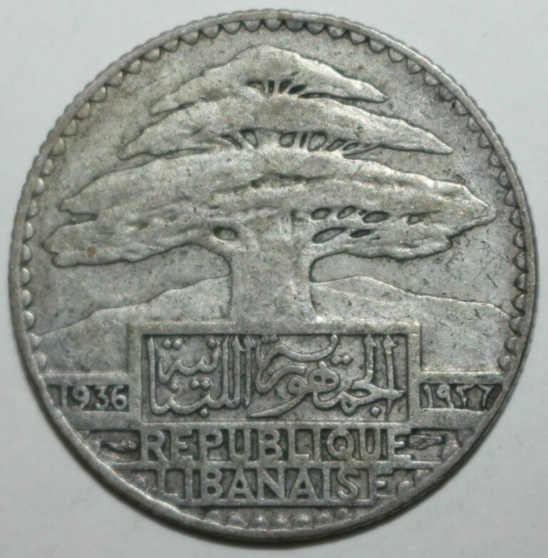 Read more about the article Lebanese 25 Piastres Coin 1936 KM#7 Lebanon Silver 680 Cedar Twenty-Five