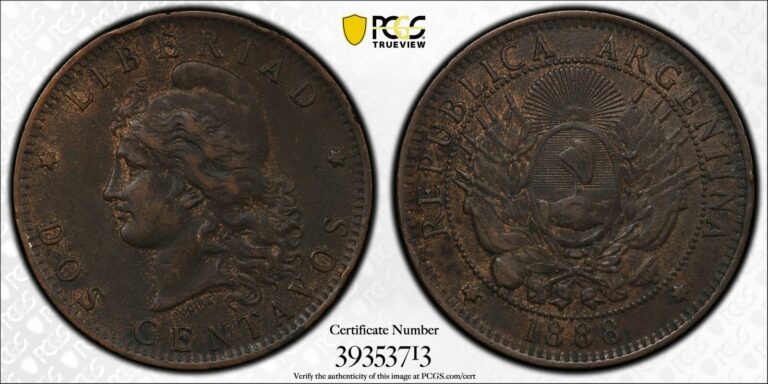 Read more about the article 1888 Argentina 2 Centavos – PCGS XF 40 – STUNNING STRIKE!!!