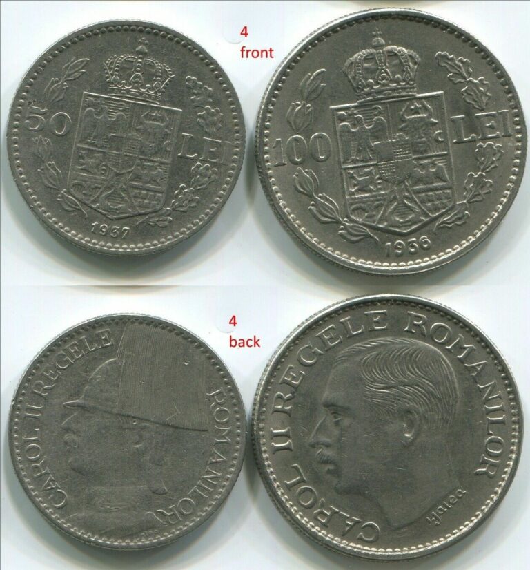 Read more about the article Romania C110a 1936  100 Lei KM#54 + 1937  50 Lei KM#55  set of 2 XF coins