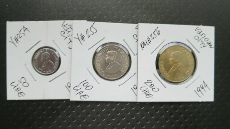 Read more about the article 1994 VATICAN CITY LOT OF 3 COINS 50 100  200 LIRE UNC KM#254-256