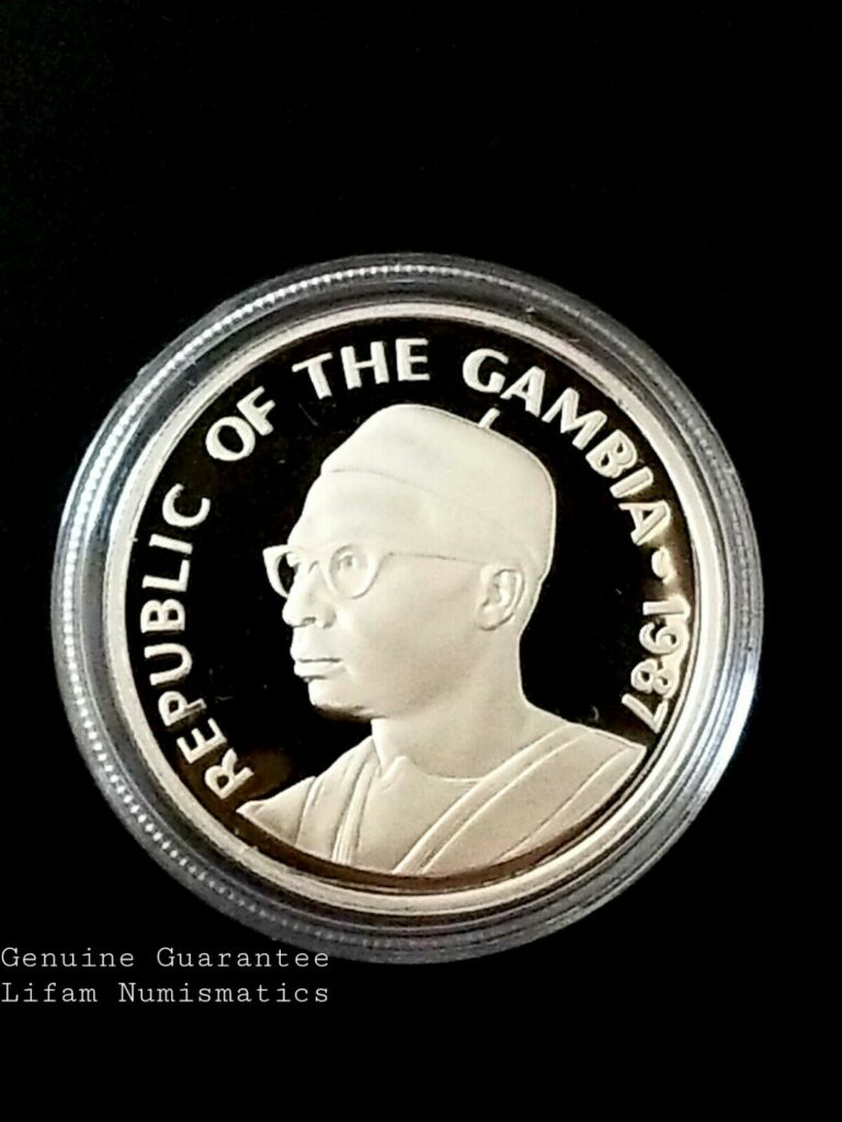 Read more about the article Gambia 20 dalasis WWF Colobbus Monkey silver PROOF coin 1987