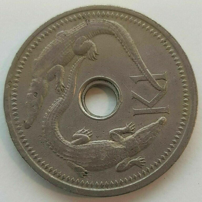 Read more about the article 1975 PAPUA NEW GUINEA w CROCODILES around HOLE Old Bank Proof Kina Coin and Gift