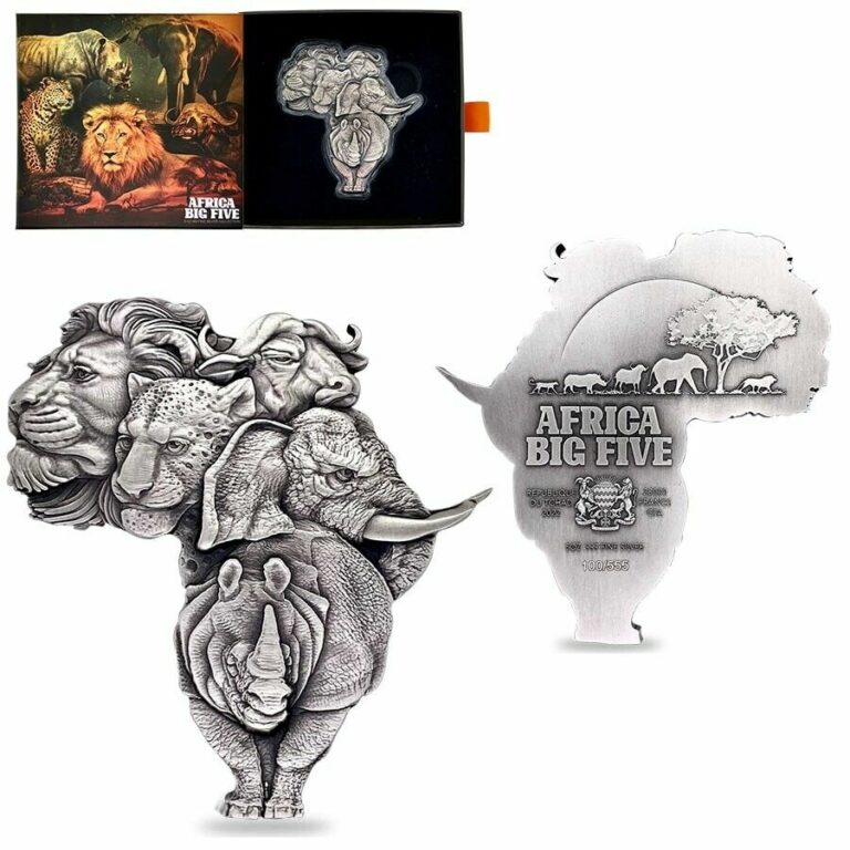 Read more about the article 2022 Chad 5 oz Silver Big Five Africa Shaped High Relief Coin .999 Fine (w/Box)