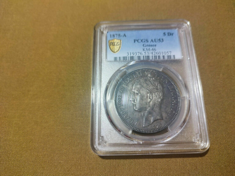 Read more about the article Greece coins 5 Drachmai 1875 PCGS AU 53 !!!!!