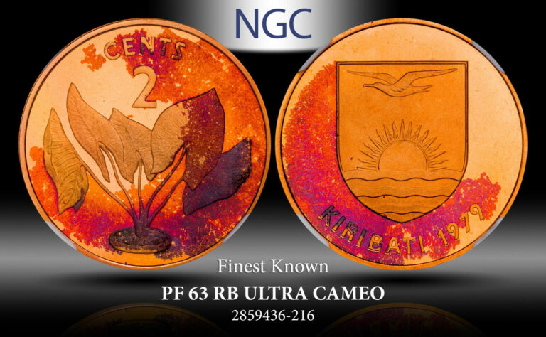 Read more about the article 1979 KIRIBATI 2 CENTS PF 63 RB ULTRA CAMEO NGC TONED COIN FINEST KNOWN
