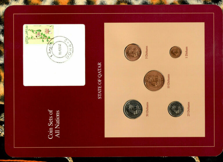 Read more about the article Coin Sets of All Nations Qatar 1973-1990 UNC 25 50 Dirhams 1990 Flower stamp