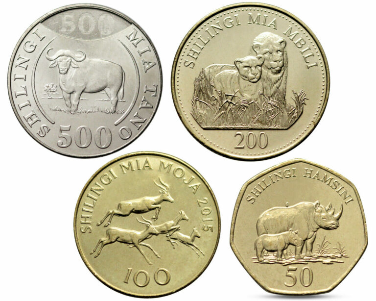 Read more about the article TANZANIA 4 COINS SET FAUNA  ANIMALS LION RHINO BUFFALO 2014 2015 UNC