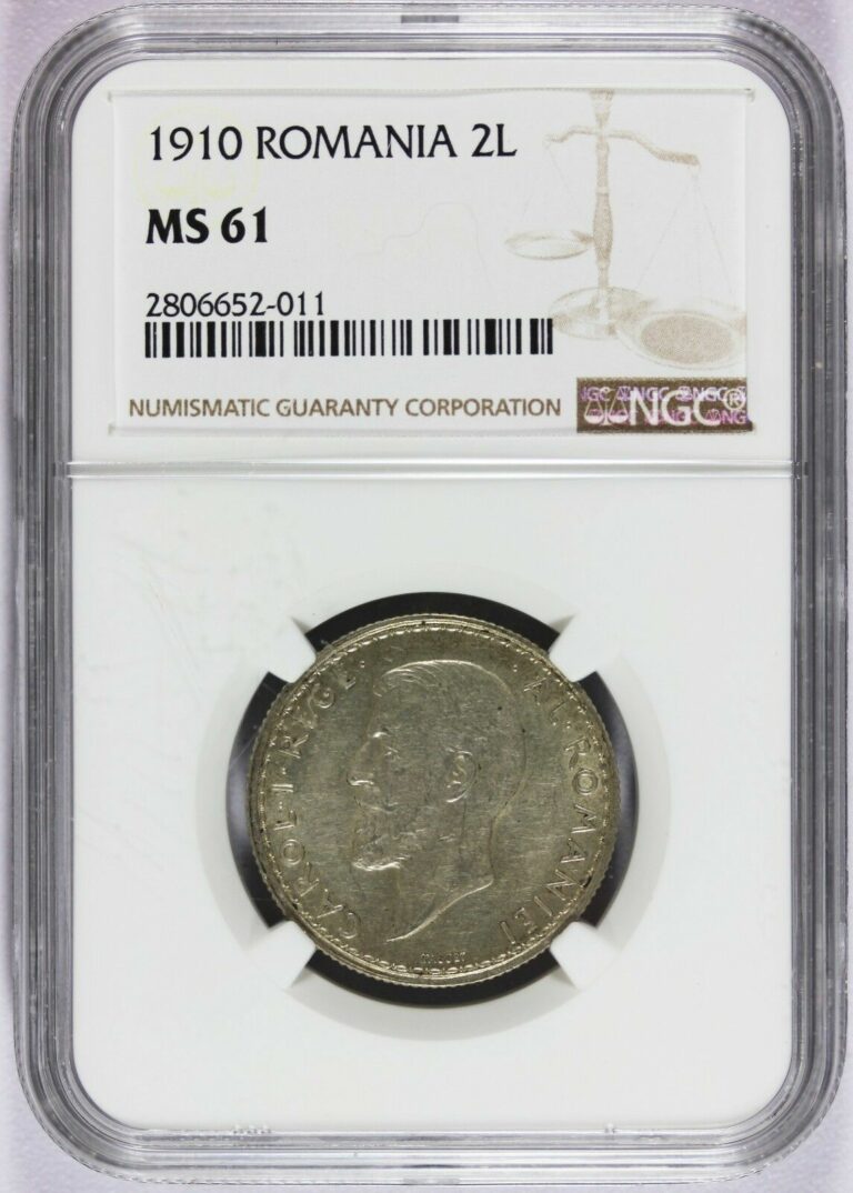 Read more about the article 1910 Romania 2 Lei Silver Coin – NGC MS 61 – KM# 43 – Low Mintage