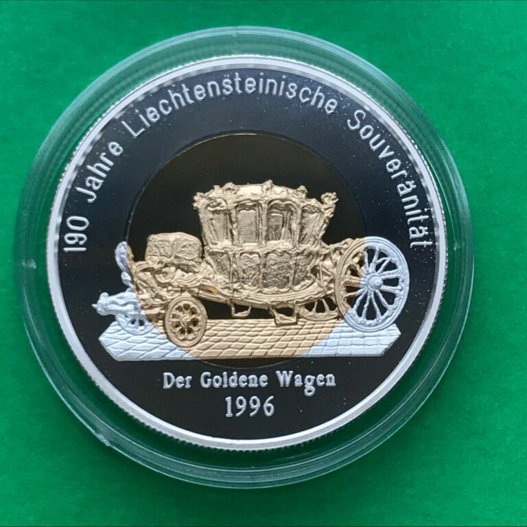 Read more about the article Liechtenstein  Silver coin 40 Euro  PIEDFORT 1996  golden carriage