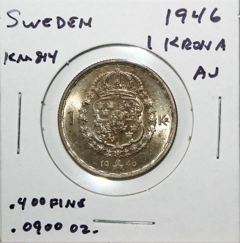 Read more about the article Sweden 1946 Silver 1 Krona Coin AU KM814 fs