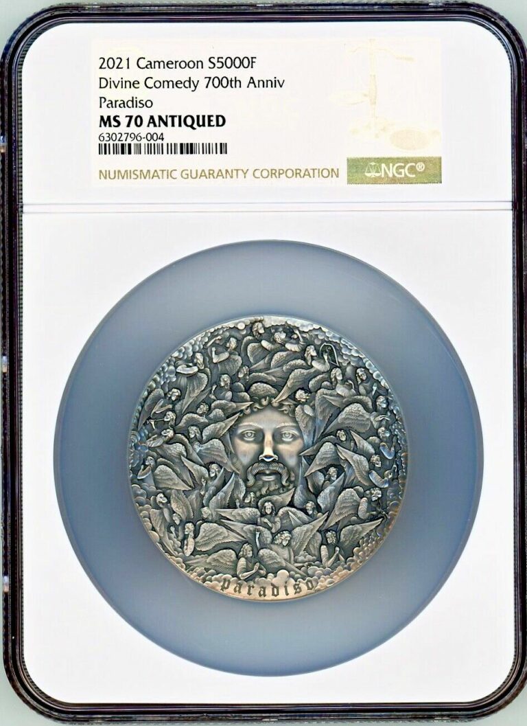 Read more about the article Divine Comedy 700th Anniv Paradiso S5000F 2021 Cameroon Silver Coin NGC MS 70