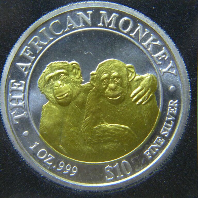 Read more about the article Somalia 2000 $10 Dollars Gilded African Monkey 1 oz .999 Silver Coin in Capsule