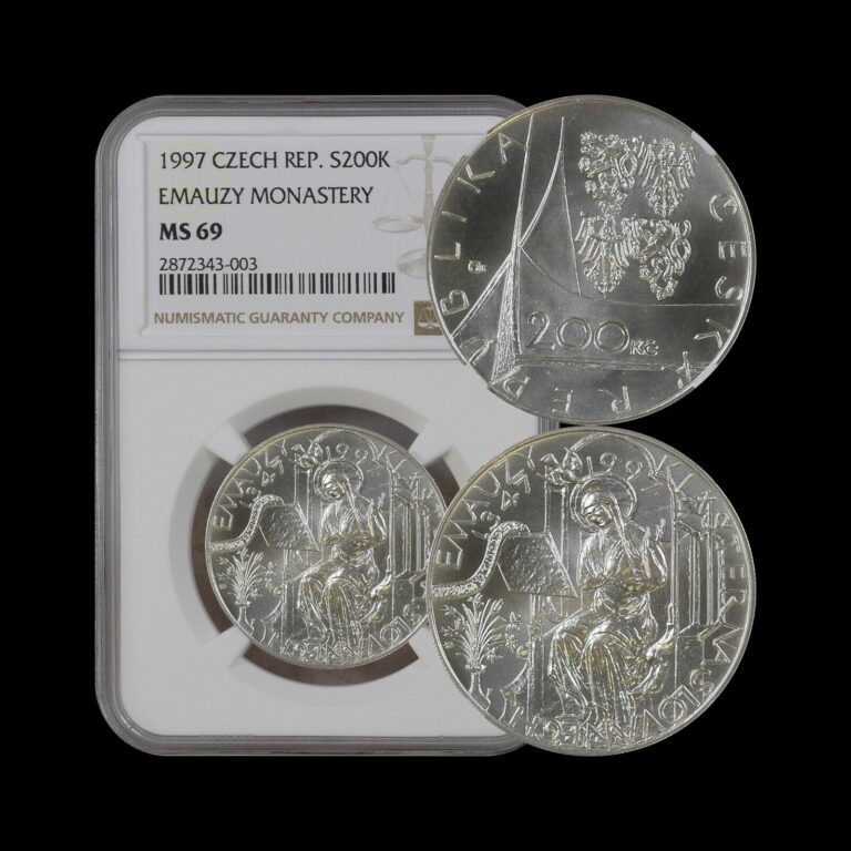 Read more about the article CZECH REPUBLIC. 1997  200 Korun  Silver – NGC MS69 – Top Pop 🥇 Emauzy Monastery