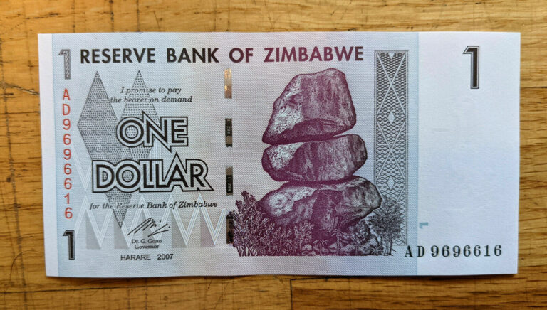 Read more about the article ONE ZIMBABWE DOLLAR AA UNCirculated 2007.  Currency Hyperinflation Trillion