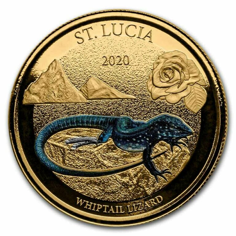 Read more about the article 2020 St. Lucia 1 oz Gold Whiptail Lizard (Colorized) – SKU#217214