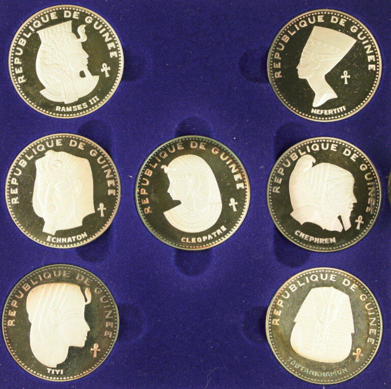 Read more about the article Republic of GUINEA 1970 Ancient Egypt 500 Franc 29 Gram SILVER 7 COIN Proof Set