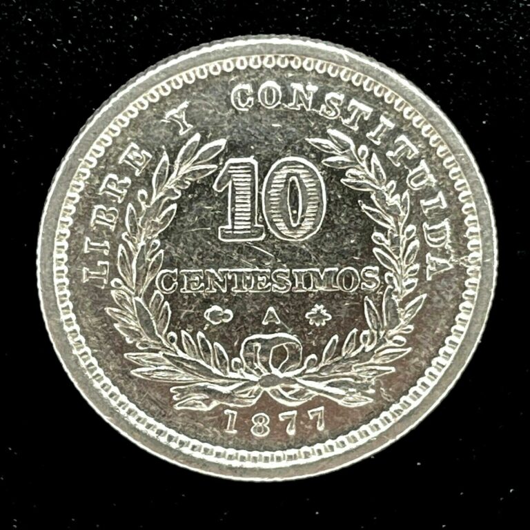 Read more about the article 1877A  Uruguay 10 Centesimos Silver Coin KM#14