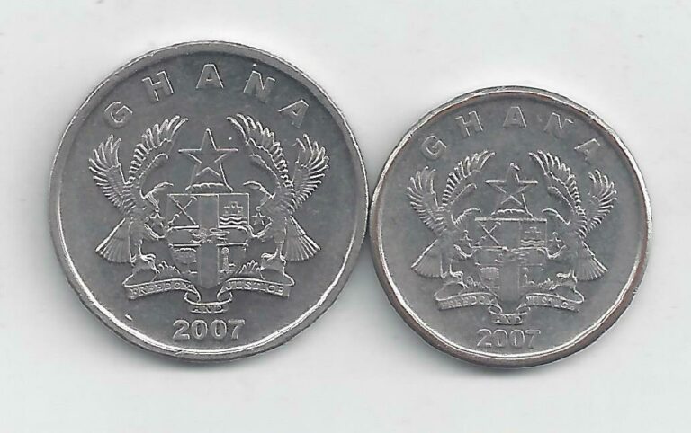 Read more about the article 2 DIFFERENT COINS from GHANA – 5 and 10 PESEWAS (BOTH DATING 2007)