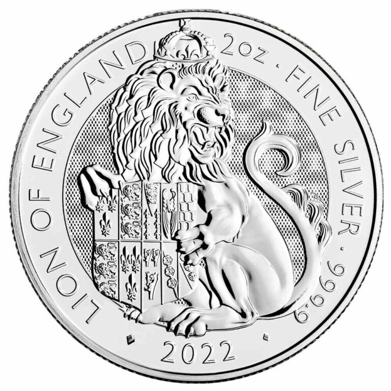 Read more about the article Presale – 2022 U.K. 5 Pound 2 oz Silver Tudor Beast Lion of England BU