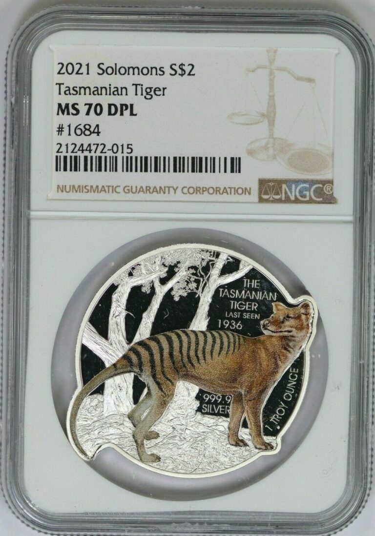 Read more about the article 2021 NGC PAMP Solomon Islands $2 Tasmanian Tiger 1 oz Silver Coin MS70 DPL + OGP