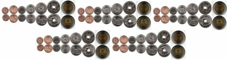 Read more about the article Papua New Guinea – 5 pcs x set 7 coins 1 2 5 10 20 Toea 1 2 Kina 2002 – 2014 UNC