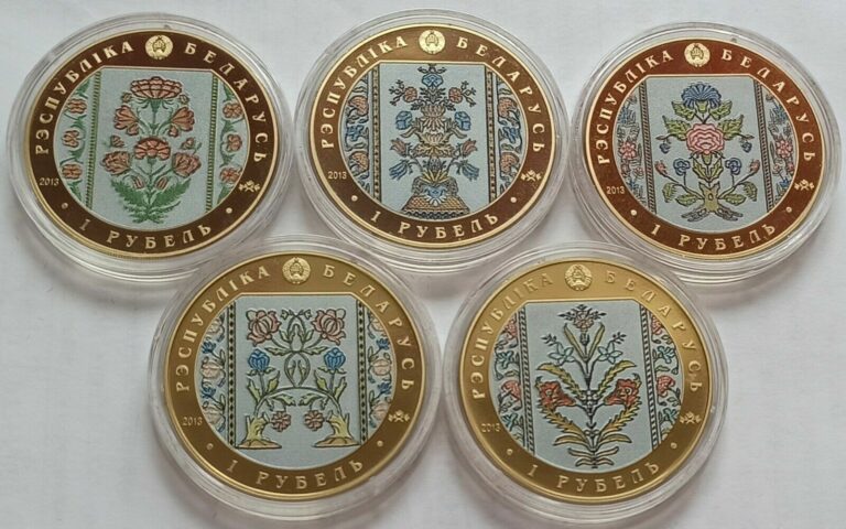 Read more about the article Belarus Gold BELTS OF SLUTSK 1 ruble 2013 Lot of 5 coins Copper-Nickel BOX