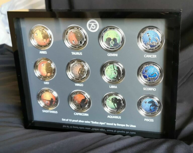 Read more about the article Lebanon full set of 12 Zodiac Signs proof silver coins 2013 Horoscope 5 Livres