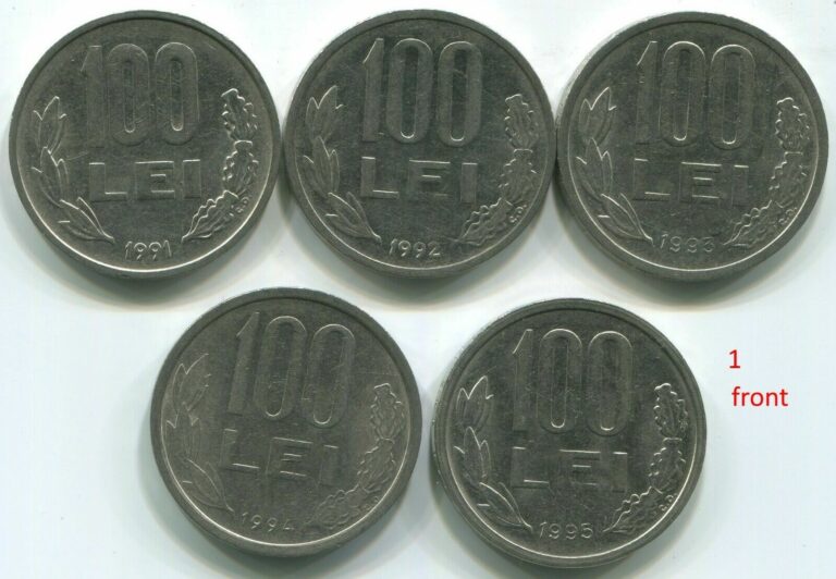 Read more about the article Romania C105 1991  1992  1993  1994  1995  100 Lei  set of 5 different coins