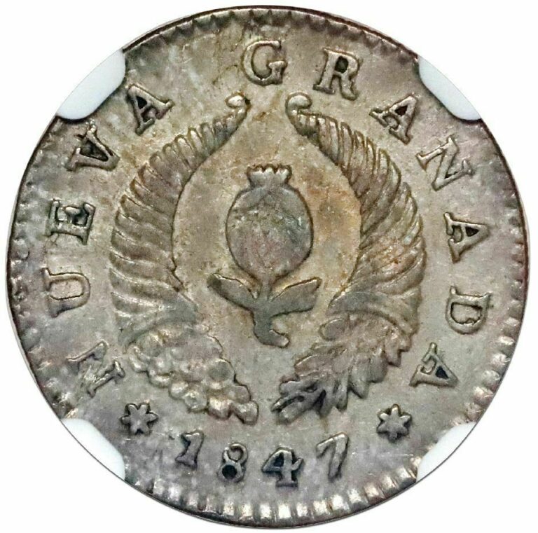 Read more about the article Bogota  Colombia  1 real  1847  six-pointed stars  NGC AU 55 (“top pop”)